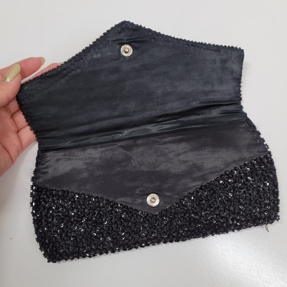 Vintage JEM Hand Made Sequin Beaded Envelope Clutch 1960s Retro Formal Black Eve - Picture 9 of 17